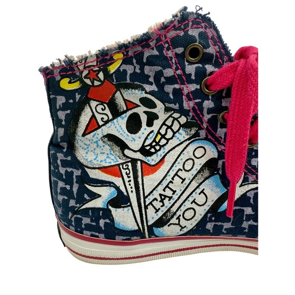 Vintage Y2K Ed Hardy x Christian Audigier Tattoo Print Frayed High Top Sneakers - Picture 11 of 16
